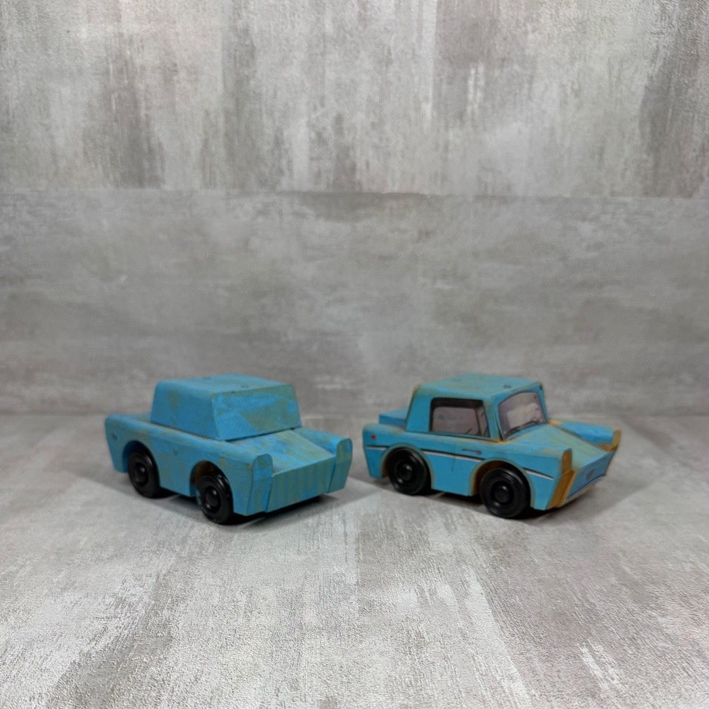 Handmade Wooden Toy Cars Blue Rustic Personalized Kayla Jake Minion Set of 2